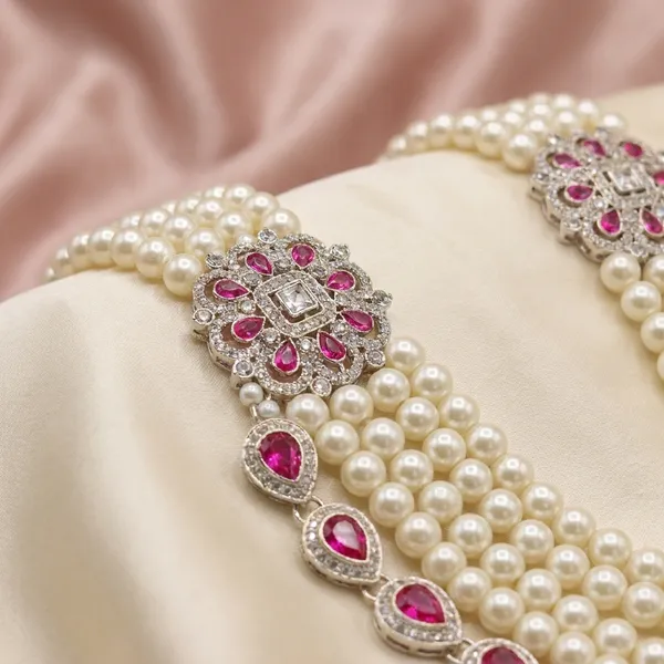 White_And_Pink_Metal_And_Pearls_Mala_For_Men