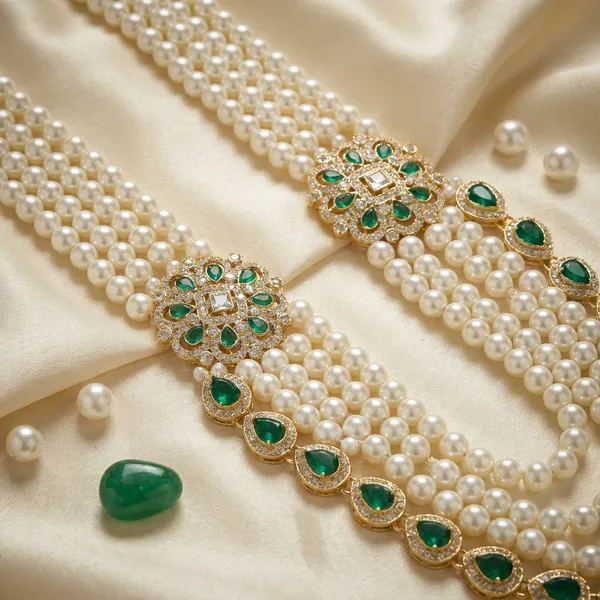 White_And_Green_Metal_And_Pearls_Mala_For_Men
