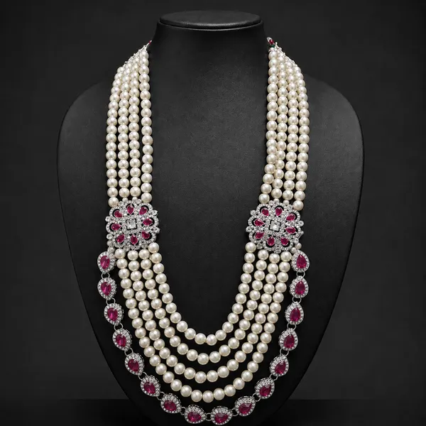 White_And_Pink_Metal_And_Pearls_Mala_For_Men