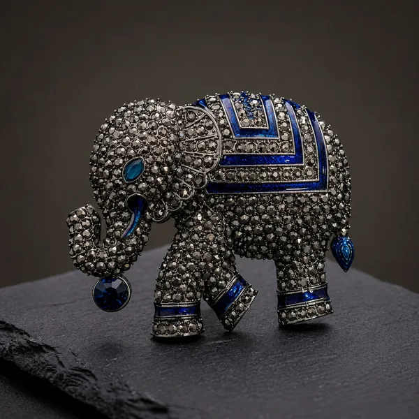 Sparkling_Elephant_Brooch_with_Blue_Enamel_Detailing