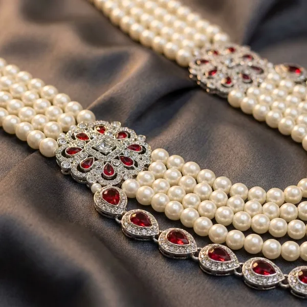 White_And_Red_Metal_And_Pearls_Mala_For_Men