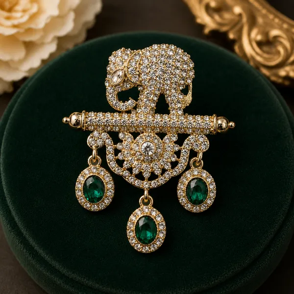 Sparkling_Double_Skull_Crystal_Brooch_with_Emerald_Green_Danglers