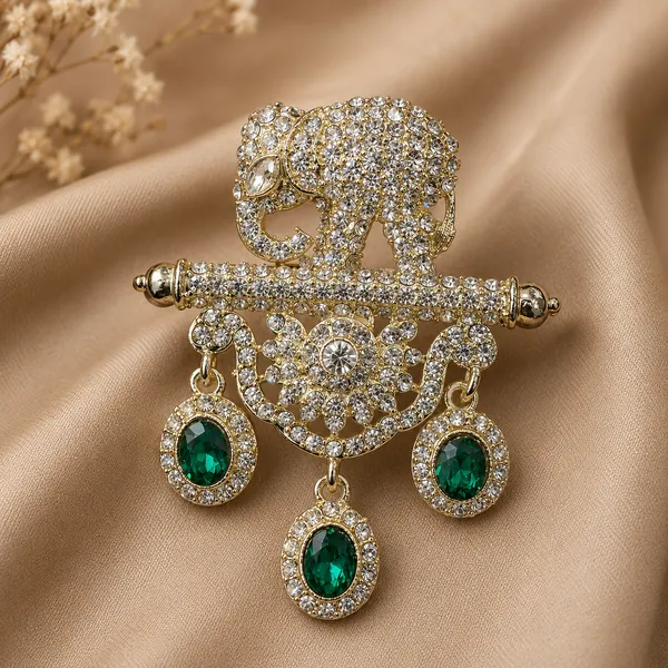 Sparkling_Double_Skull_Crystal_Brooch_with_Emerald_Green_Danglers
