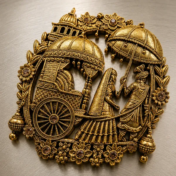 Decorative_Brass-Finish_Wall_Hanging_-_Chariot_with_Umbrella_and_Floral_Design
