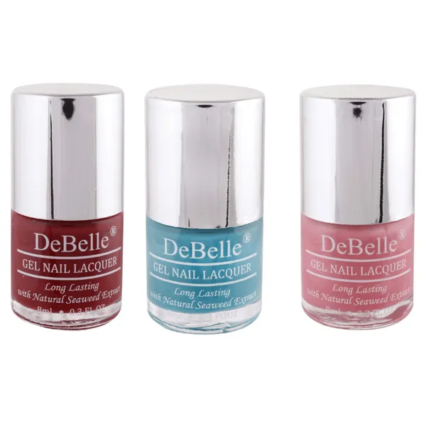 DeBelle_Gel_Nail_Lacquer_Combo_Set_Of_3_Moulin_Rouge_Maroon_Royale_Cocktail_Turquoise_Blue_Miss_Bliss_Pink