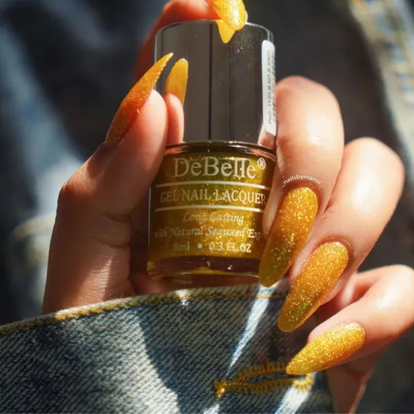 DeBelle_Gel_Nail_Lacquer_Pegasus_Lime_Yellow_With_Gold_Glitter_Nail_Polish_8_Ml
