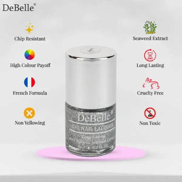 DeBelle_Gel_Nail_Lacquer_Estella_Silver_With_Black_Glitter_Sugar_Finish_Nail_Polish_8_Ml
