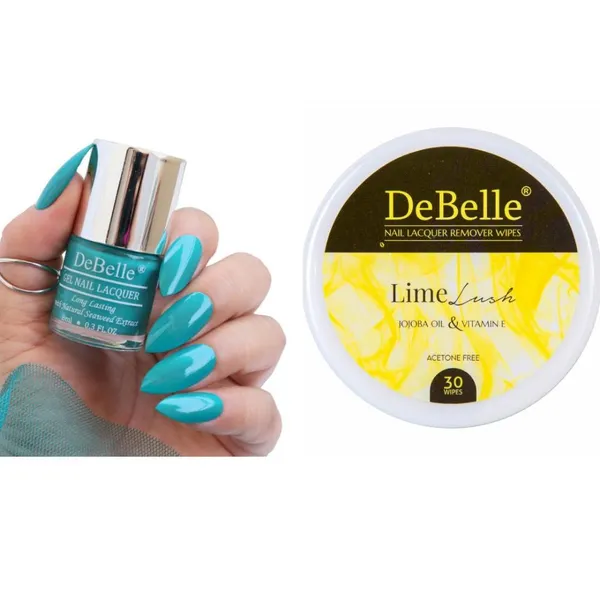 DeBelle_Gel_Nail_Lacquer_Royale_Cocktail_Lime_Lush_Nail_Lacquer_Remover_Wipes_Combo