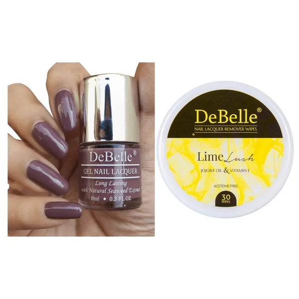 DeBelle_Gel_Nail_Lacquer_Pretty_Petunia_Lime_Lush_Nail_Lacquer_Remover_Wipes_Combo