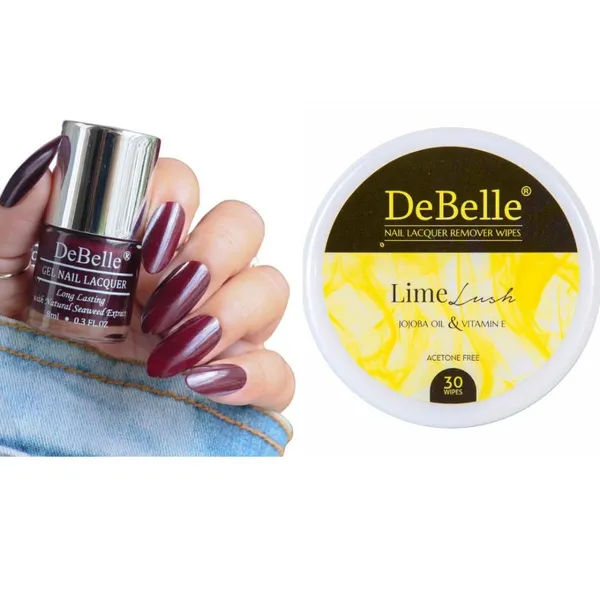 DeBelle_Gel_Nail_Lacquer_Glamorous_Garnet_Lime_Lush_Nail_Lacquer_Remover_Wipes_Combo