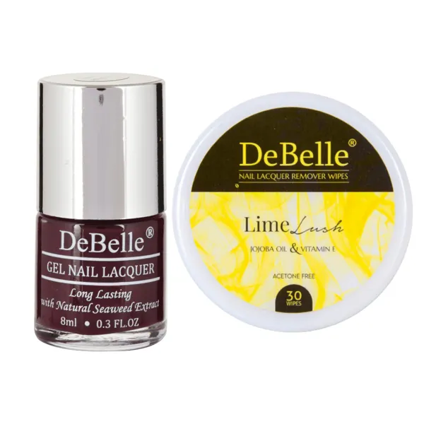 DeBelle_Gel_Nail_Lacquer_Glamorous_Garnet_Lime_Lush_Nail_Lacquer_Remover_Wipes_Combo