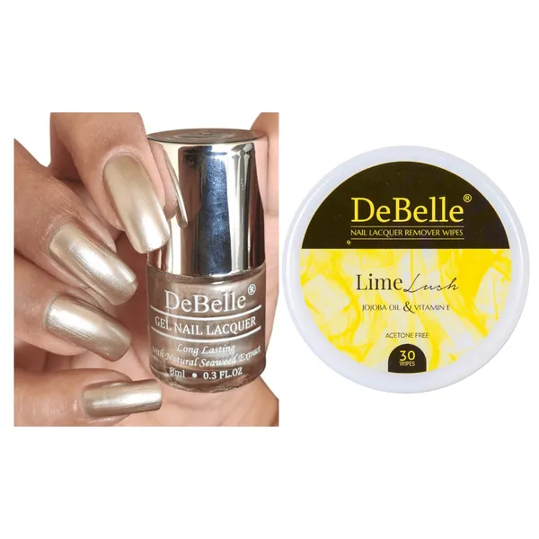 DeBelle_Gel_Nail_Lacquer_Chrome_Beige_Lime_Lush_Nail_Lacquer_Remover_Wipes_Combo