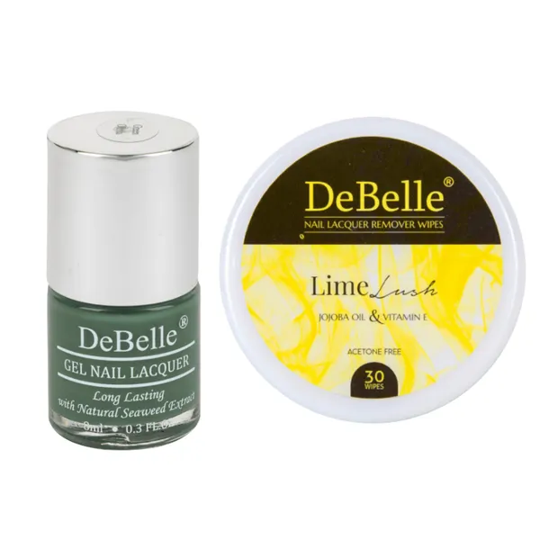 DeBelle_Gel_Nail_Lacquer_Green_Olivia_Lime_Lush_Nail_Lacquer_Remover_Wipes_Combo