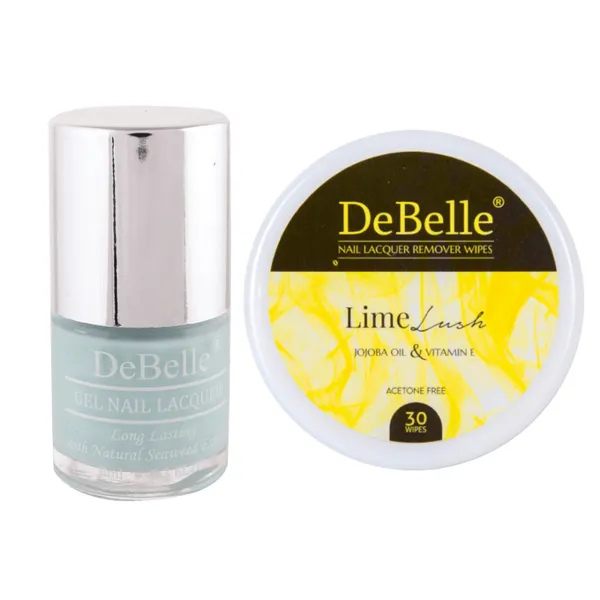 DeBelle_Gel_Nail_Lacquer_Mint_Amour_Lime_Lush_Nail_Lacquer_Remover_Wipes_Combo