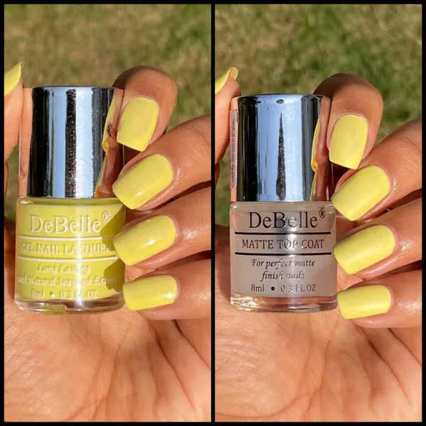DeBelle_Gel_Nail_Lacquer_Lemon_Tart_Matte_Top_Coat_Combo