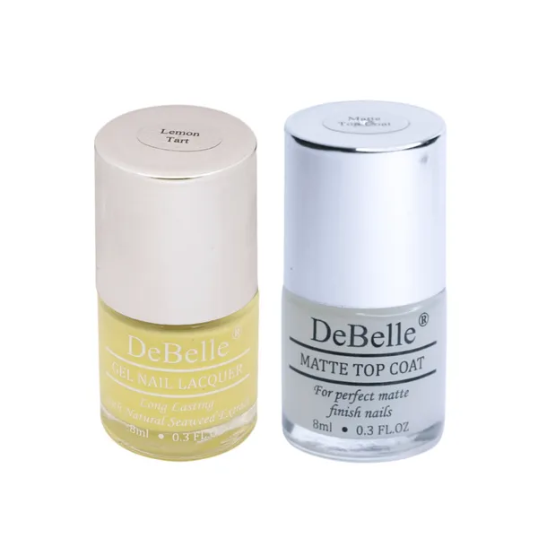 DeBelle_Gel_Nail_Lacquer_Lemon_Tart_Matte_Top_Coat_Combo