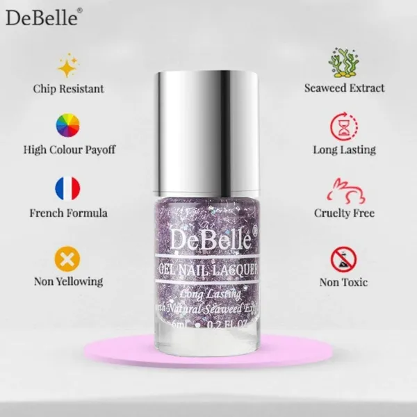 DeBelle_Gel_Nail_Lacquer_Tatiana_Tassles_Clear_Light_Purple_With_Chunky_Glitter_Nail_Polish_6_Ml