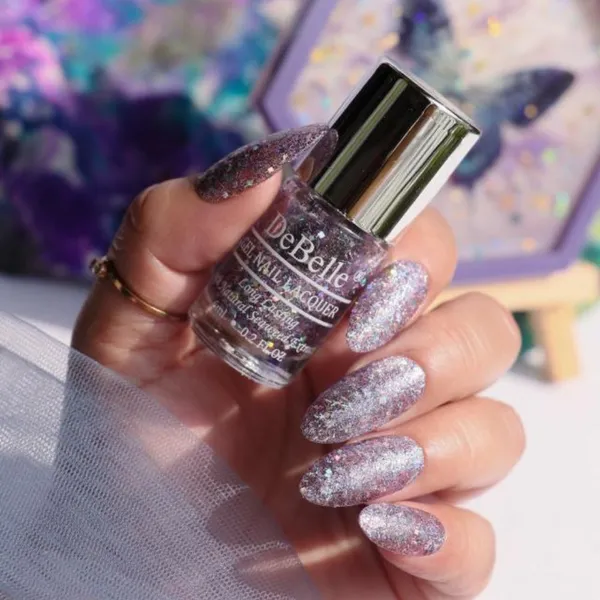 DeBelle_Gel_Nail_Lacquer_Tatiana_Tassles_Clear_Light_Purple_With_Chunky_Glitter_Nail_Polish_6_Ml