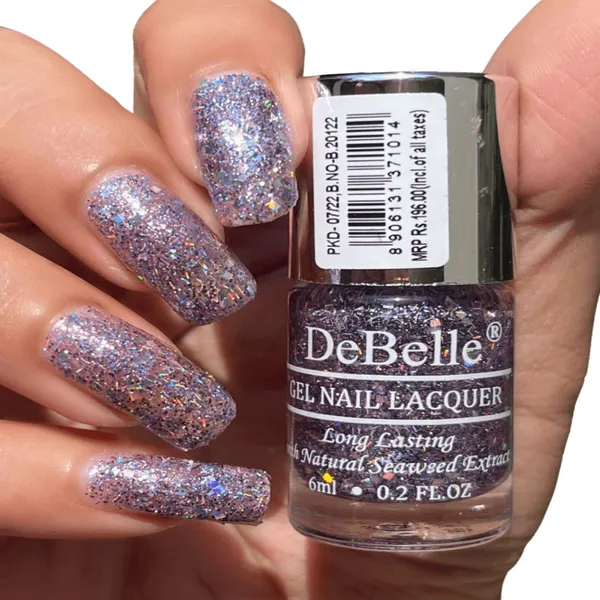 DeBelle_Gel_Nail_Lacquer_Tatiana_Tassles_Clear_Light_Purple_With_Chunky_Glitter_Nail_Polish_6_Ml