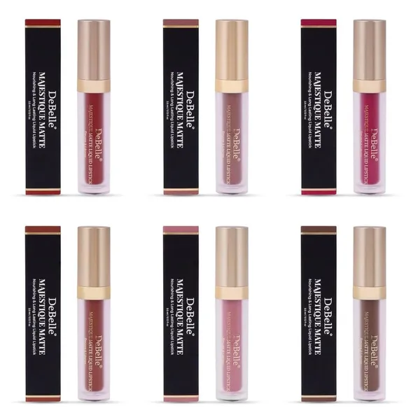 DeBelle_Majestique_Matte_Long_Lasting_Waterproof_Liquid_Lipstick_Combo_Set_Of_6_Matte_Finish_Stays_Upto_7_Hours_Transfer_Free_Smudge_Waterproof_Lightweight_Pack_Of_6_|_3.5_Ml_Each