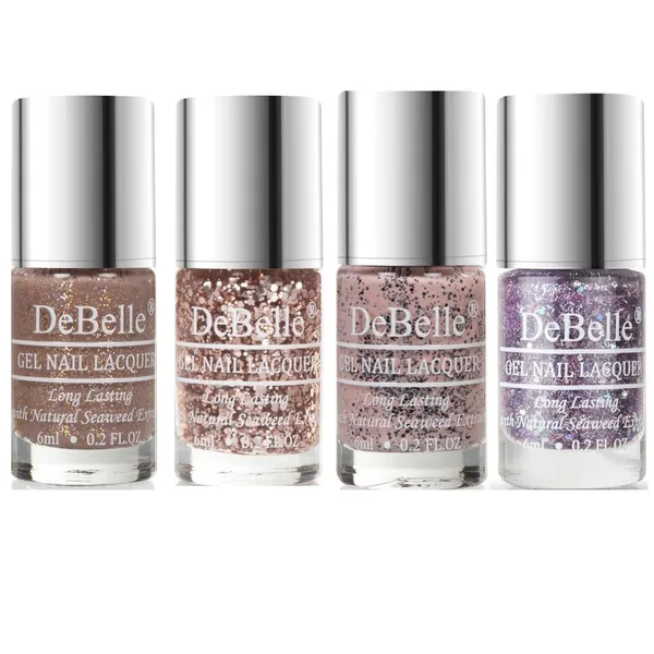 DeBelle_Nail_Polish_Combo_Offer_Pack_Of_4_Angelic_Saira_Elite_Tiffany_Inspiring_Ira_Tatiana_Tassles_24_Ml_6_Ml_Each