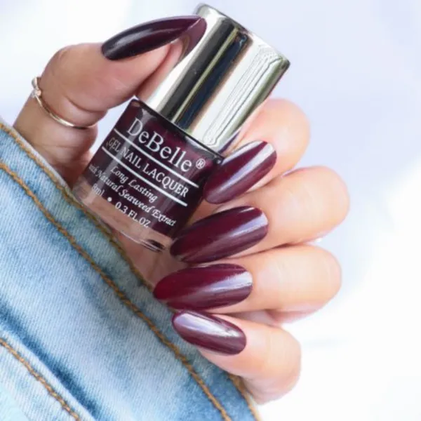 DeBelle_Gel_Nail_Lacquer_Combo_Set_Of_6_Copper_Glaze_Shimmer_Top_Coat_Glamorous_Garnet_Laura_Aura_Fuschia_Rose_Coco_Bean