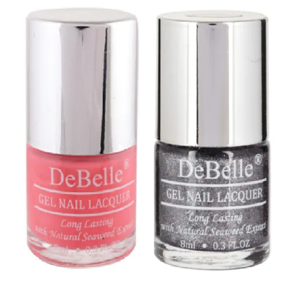 DeBelle_Gel_Nail_Lacquers_Combo_Set_Of_2_Bebe_Kiss_Hot_Pink_Grey_Glitterati_Grey_Glitter_16_Ml