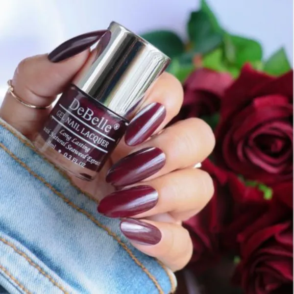 DeBelle_Gel_Nail_Lacquer_Combo_Set_Of_4_Shimmer_Top_Coat_Copper_Glaze_Glamorous_Garnet_Laura_Aura_8_Ml