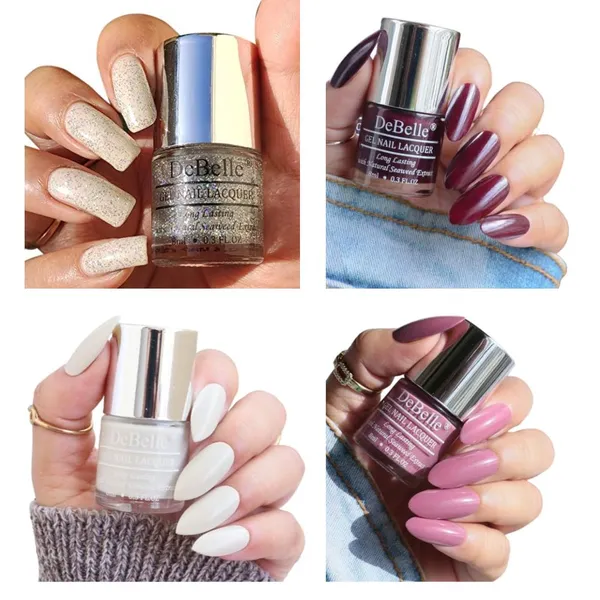 DeBelle_Gel_Nail_Lacquer_Combo_Set_Of_4_Shimmer_Top_Coat_Glamorous_Garnet_Natural_Blush_Laura_Aura_8_Ml_Each