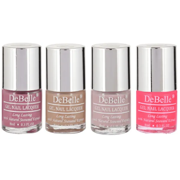 DeBelle_Gel_Nail_Lacquer_Combo_Set_Of_4_Laura_Aura_Coco_Bean_Vintage_Frost_Fuschia_Rose