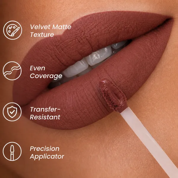 DeBelle_Majestique_Matte_Liquid_Lipstick_Bronze_Bernadette_Dark_Walnut_Brown_Enriched_With_Hyaluronic_Acid_And_Shea_Butter_3.5_Ml
