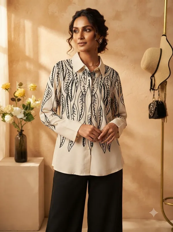 White_top_with_Black/Charcoal_embroidery_+_Black_pants