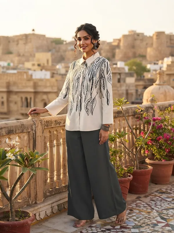 White_top_with_Black/Charcoal_embroidery_+_Black_pants
