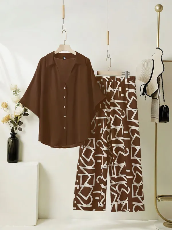 Brown_Top_With_Printed_Palazzo_Pants