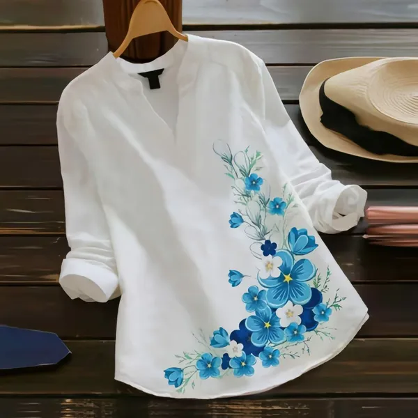 Blue_Blossom_Cascade_Rayon_White_Ladies_Top