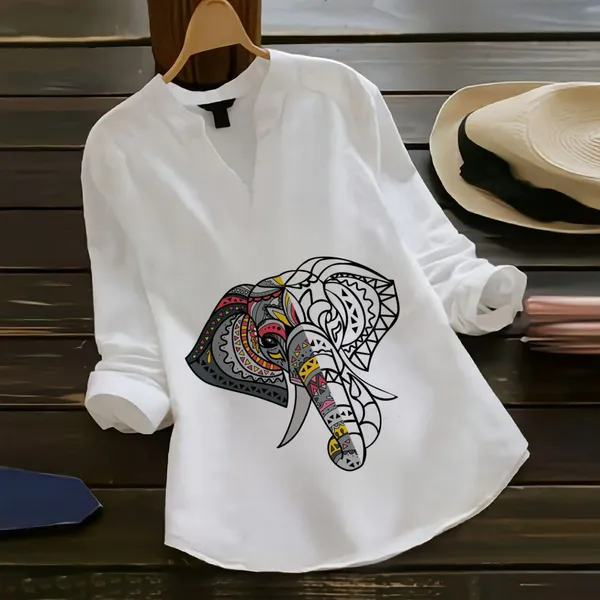 Tribal_Elephant_Art_Rayon_White_Ladies_Top