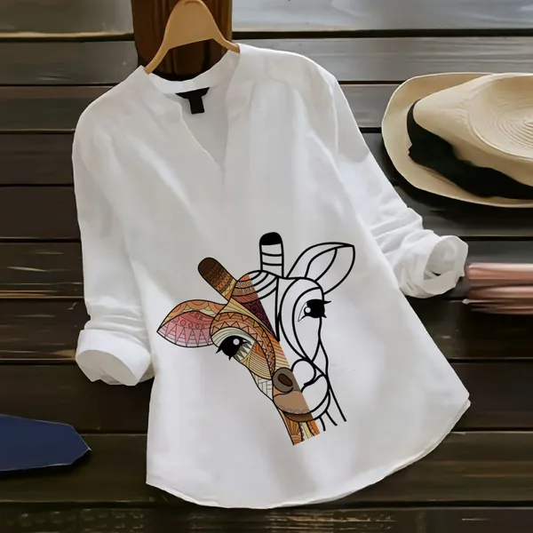 Floral_Giraffe_Sketch_Rayon_White_Ladies_Top