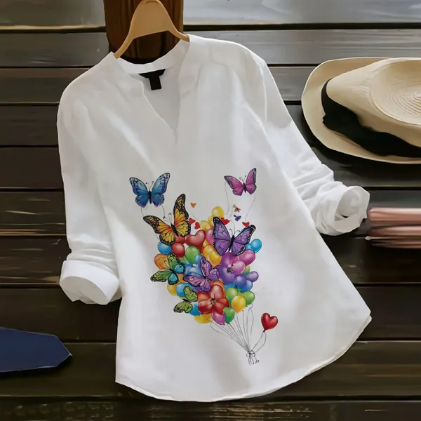 Butterfly_Balloon_Print_Rayon_White_Ladies_Top