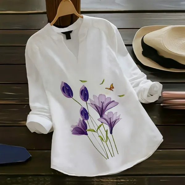 Lavender_Blossom_Stems_Rayon_White_Ladies_Top