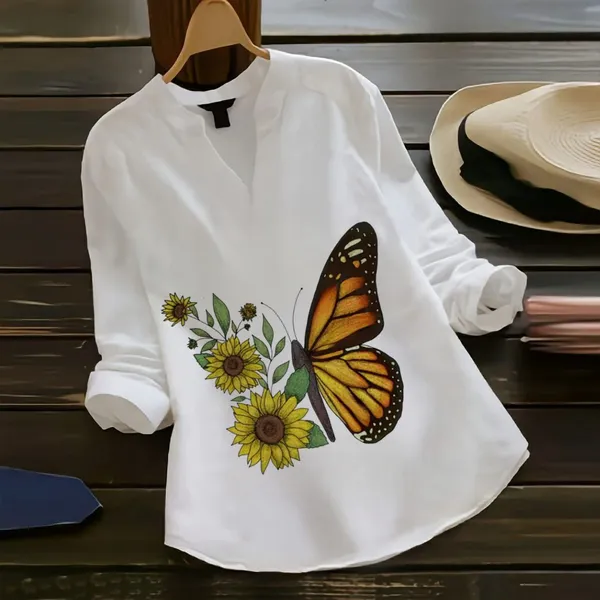Sunflower_Butterfly_Rayon_White_Ladies_Top