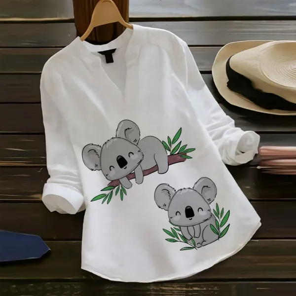 Koala_Friends_Print_Rayon_White_Ladies_Top