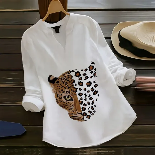 Wild_Leopard_Face_Rayon_White_Ladies_Top