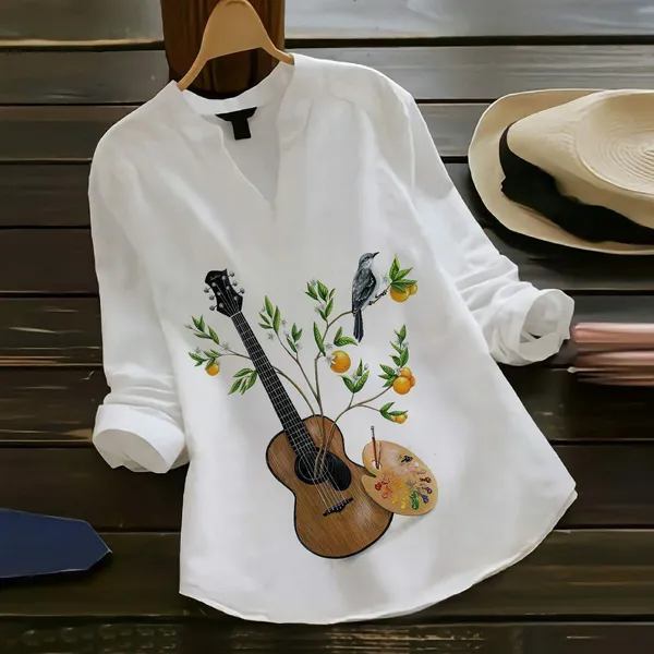 Floral_Guitar_Melody_Rayon_White_Ladies_Top