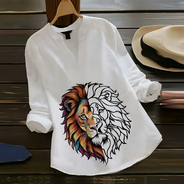 Majestic_Lion_Head_Rayon_White_Ladies_Top