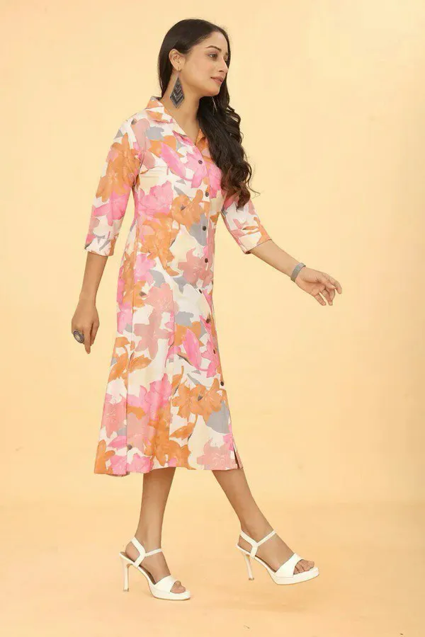 Peach_Floral_Printed_Midi_Maxi_Dress_|_A-Line_Kurta
