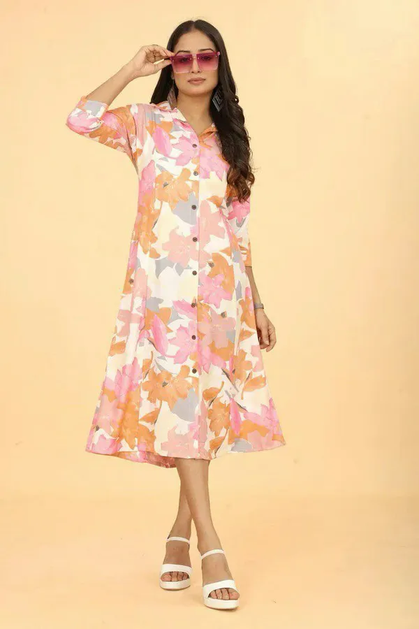 Peach_Floral_Printed_Midi_Maxi_Dress_|_A-Line_Kurta