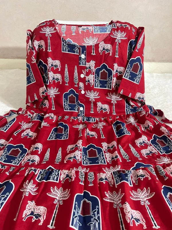 Red_Ethnic_Print_Fit_And_Flare_Cotton_Midi_Dress