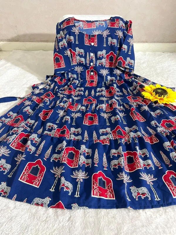 Blue_Ethnic_Print_Fit_And_Flare_Cotton_Midi_Dress