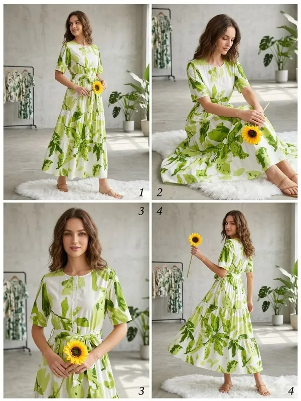 Green_Floral_Print_Fit_And_Flare_Cotton_Midi_Dress