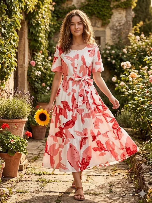 Red_Floral_Print_Fit_And_Flare_Cotton_Midi_Dress
